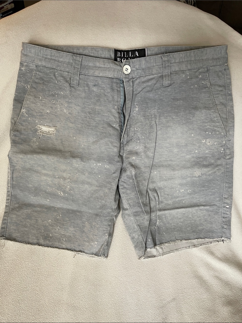 Billabong Men's Light Gray Distressed Flat Front Shorts - 32